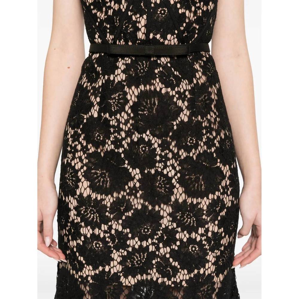 NEW SELF-PORTRAIT fine lace midi dress in black - Picture 3 of 5